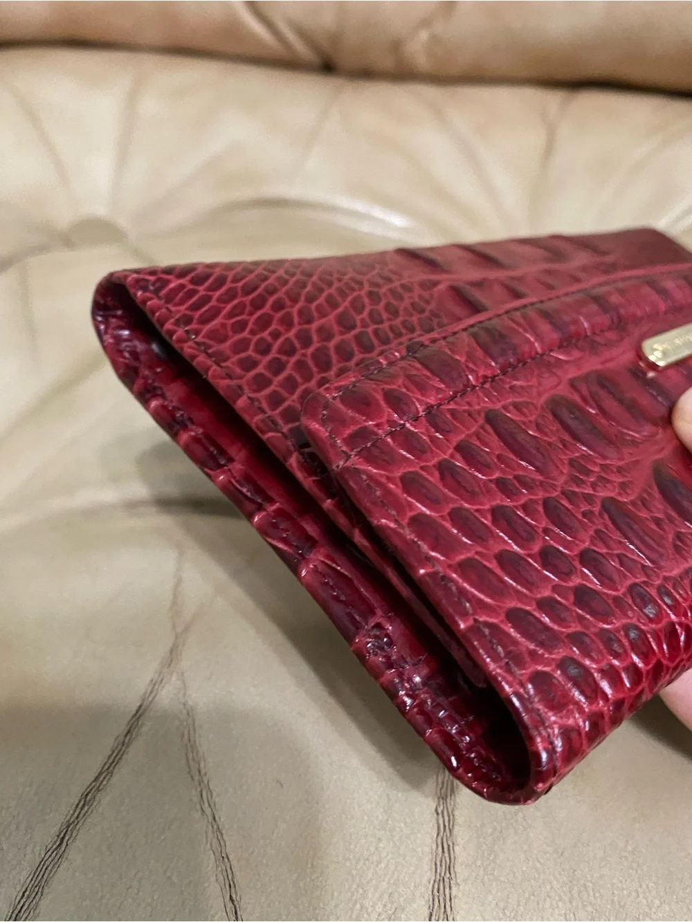 LKNW Vintage Brahmin Cranberry Leather Checkbook Wallet Wine Burgundy Melbourne